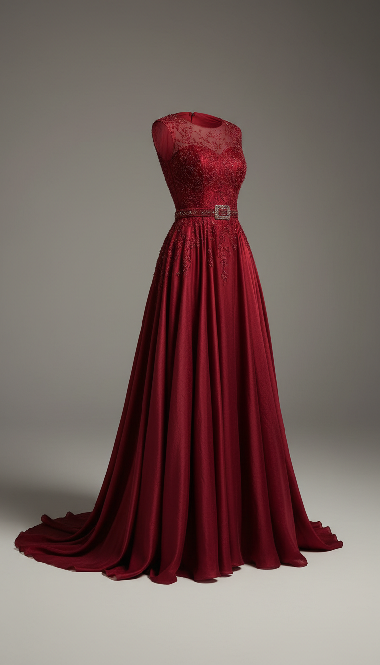 Crimson Elegance Embellished Gown