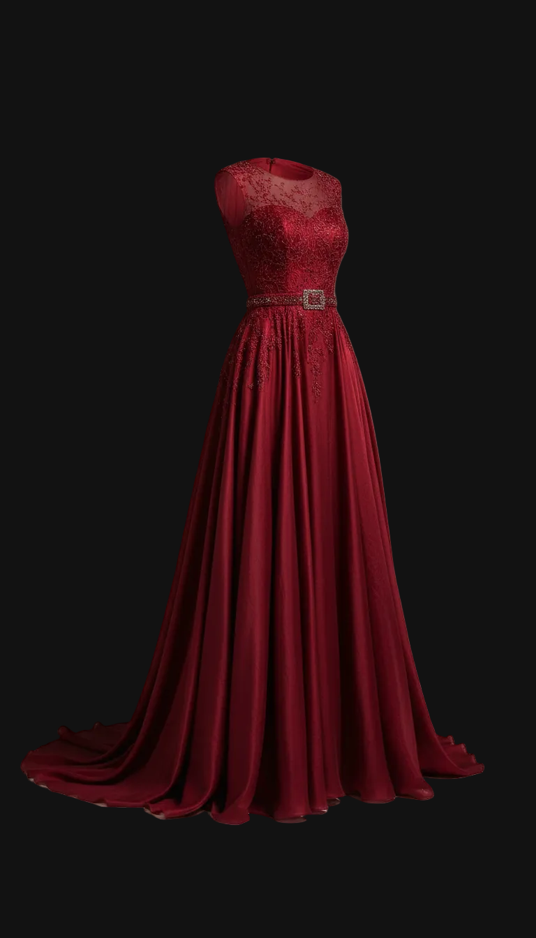 Crimson Elegance Embellished Gown