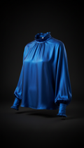 Royal Blue Satin High-Neck Blouse