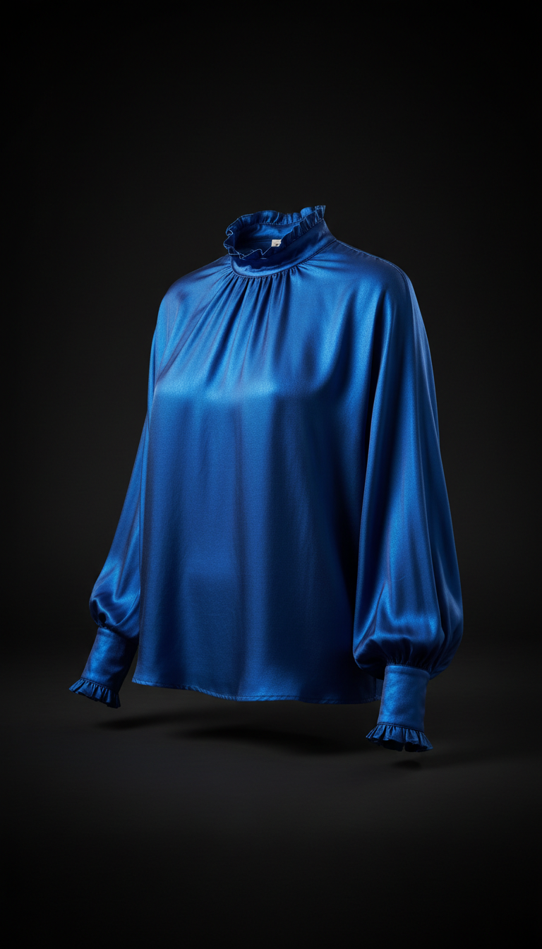 Royal Blue Satin High-Neck Blouse